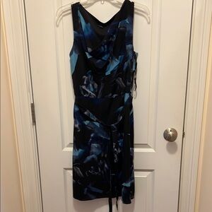 Elegant Blue and Black Sleeveless Dress